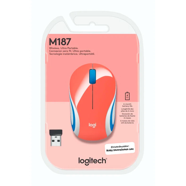 Mouse Logitech Wireless M187 Ultra portátil Coral 2.4Ghz