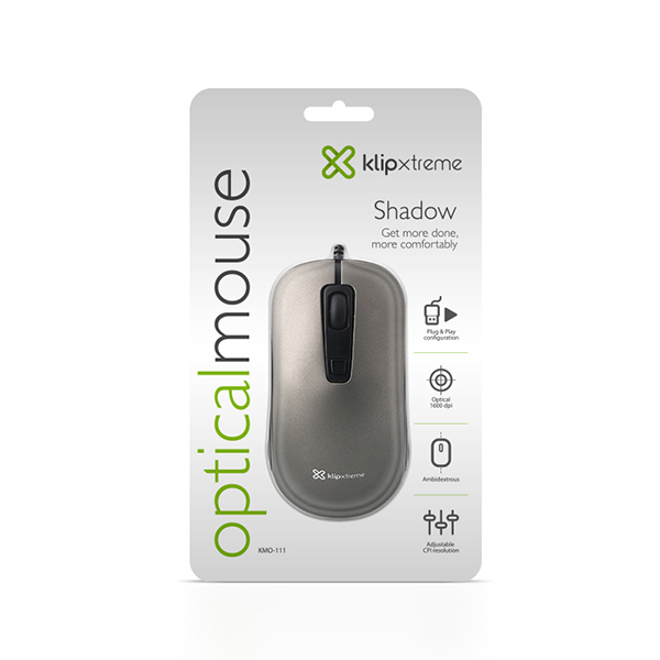 Mouse Óptico Klip Xtreme Shadow USB - 1600 DPI KMO-111