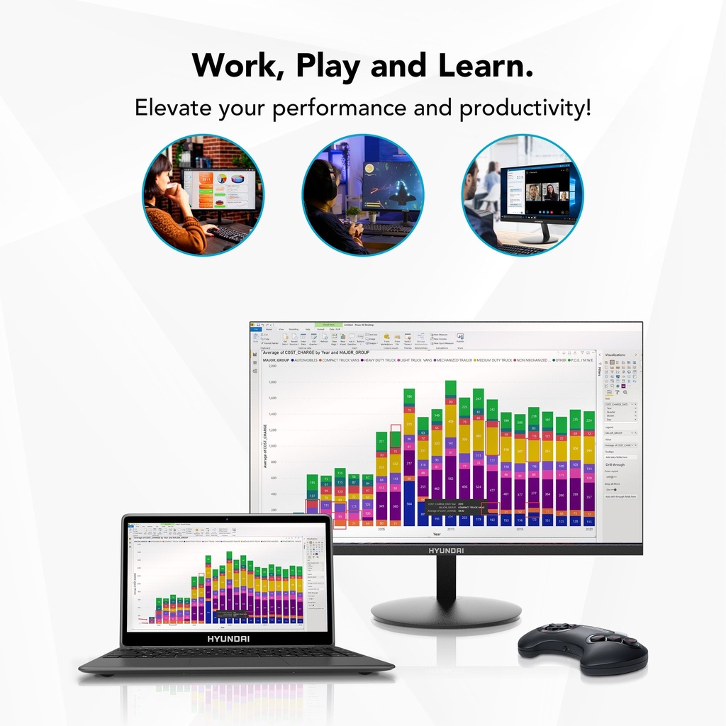 Monitor Hyundai 24" FHD IPS, 75Hz, 24FGM HDMI, VGA, 2 Speakers - Black HT24FGMBK01 