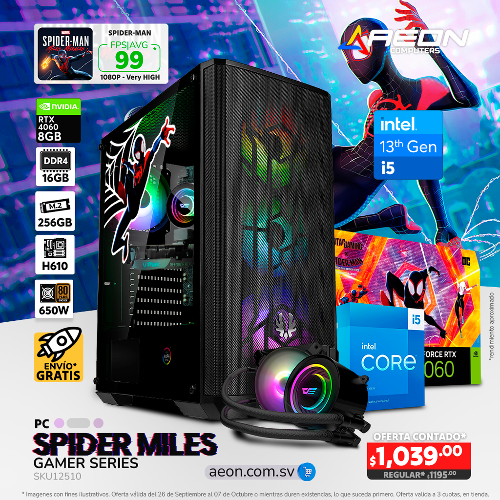 PC SPIDER MILES i5-13400, RTX 4060 8GB, 16GB DDR4, M.2 256GB.