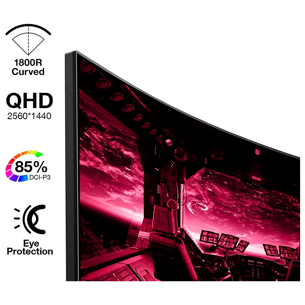 Monitor KOORUI 27", QHD 1440P, 144 Hz (1 ms, panel VA curvado 1800R, DP, HDMI) 27E6QC