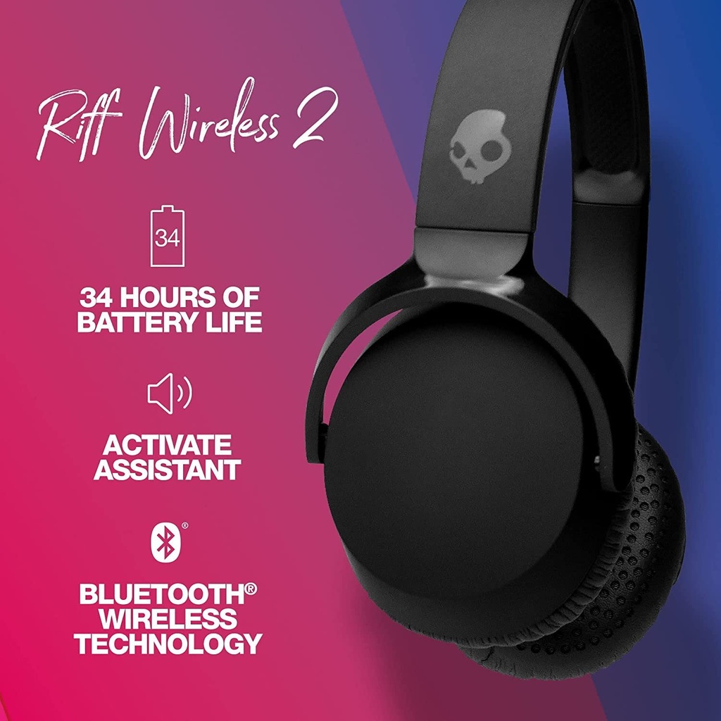 Audífonos Skullcandy RIFF WIRELESS 2 ON-EAR TRUE Color Negro, Bluettoth 5.2, 34 horas de Bateria, Carga Rápida - S5PRW-P740