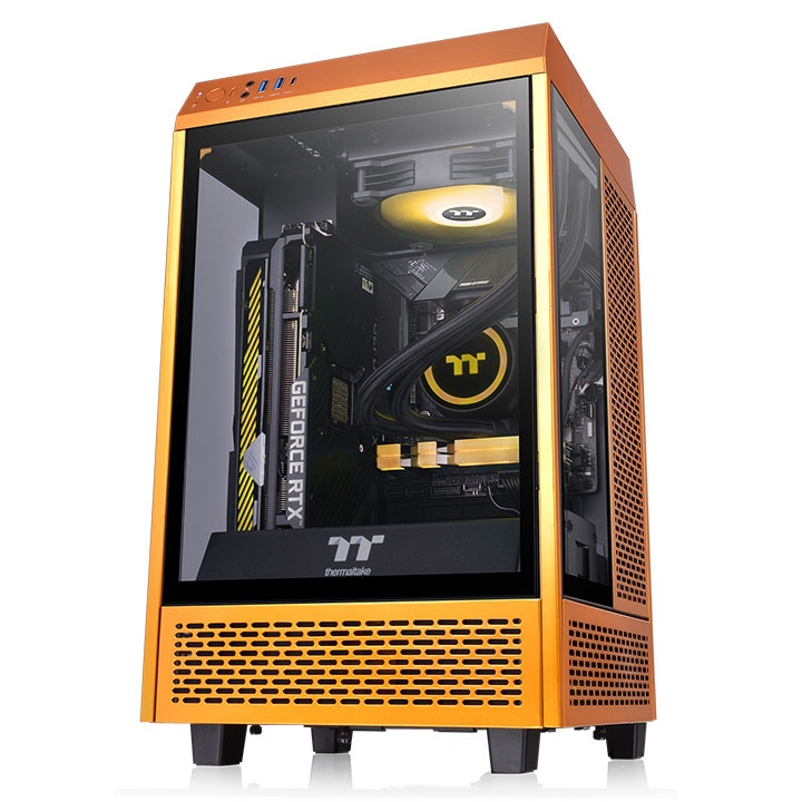 Case Thermaltake The Tower 100 Mini ITX Edition, USB 3.2, Tipo C, Temp Glass, Metalic Gold 