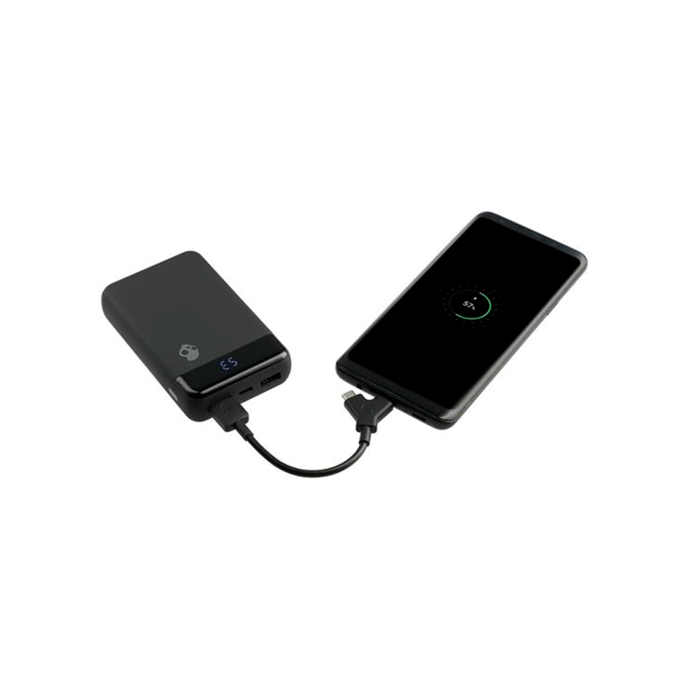 Cargador Externo POWERBANK Skullcandy Stash Fuel carga rápida de 10,000 mAh, pequeño y ligero, para iPhone, Android y otros dispositivos USB C, Micro USB, USB -S7PFZ-M003