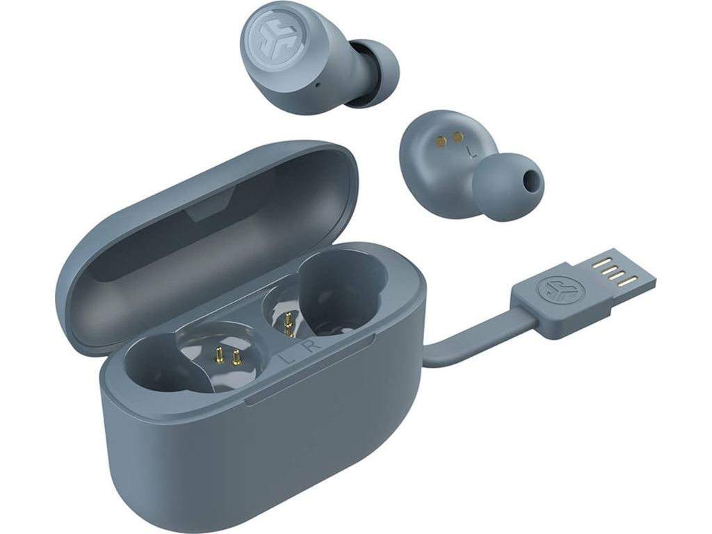 Audífonos JLAB GO AIR POP TW Color Gris 8 horas continuas + 24hrs case, Cable usb integrado en case, Diseño pequeño + control por touch Bluetooth 5.1, IPX4 sudor 10min, carga rapida - EBGAIRPOPRSLT124