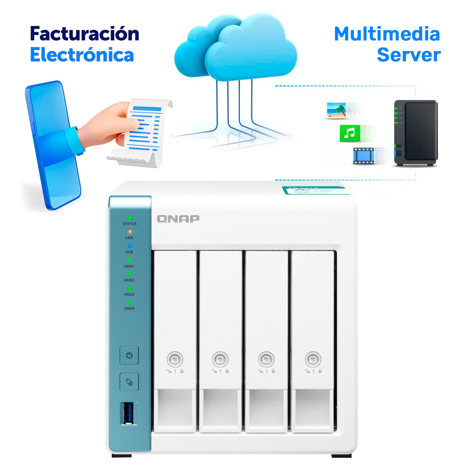 NAS Nube Personal & Pyme QNAP TS-431K, QuadCore , 4 Bahias 3.5", SATA 6Gb/s, Gigabit Ethernet, 1GB RAM, (HDD no incluído) TS-431K-US