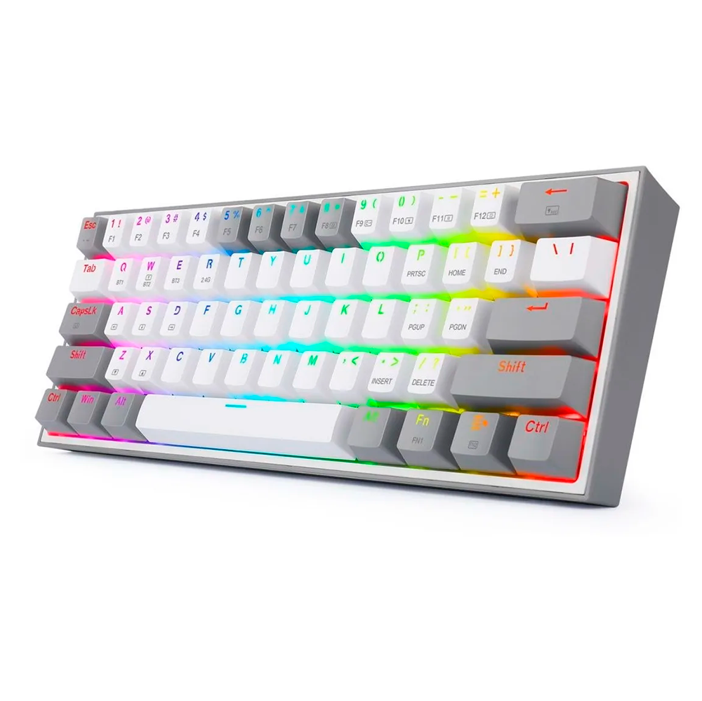Teclado Mecánico Gaming Redragon FIZZ PRO 60%, Inalámbrico, Gris/Blanco, Switch RED, USB TIPO-C, 2.4Ghz, Bluetooth- K616-RGB