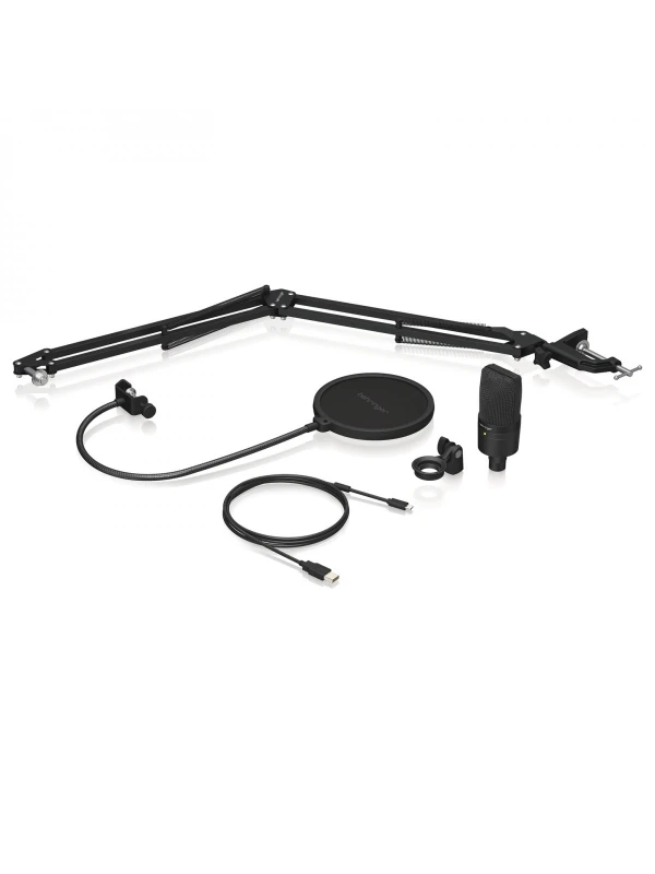 Microfono Behringer D3 para Podcast bundle, Microfono USB Profesional con Stand tipo brazo + Filtro anti Pop 