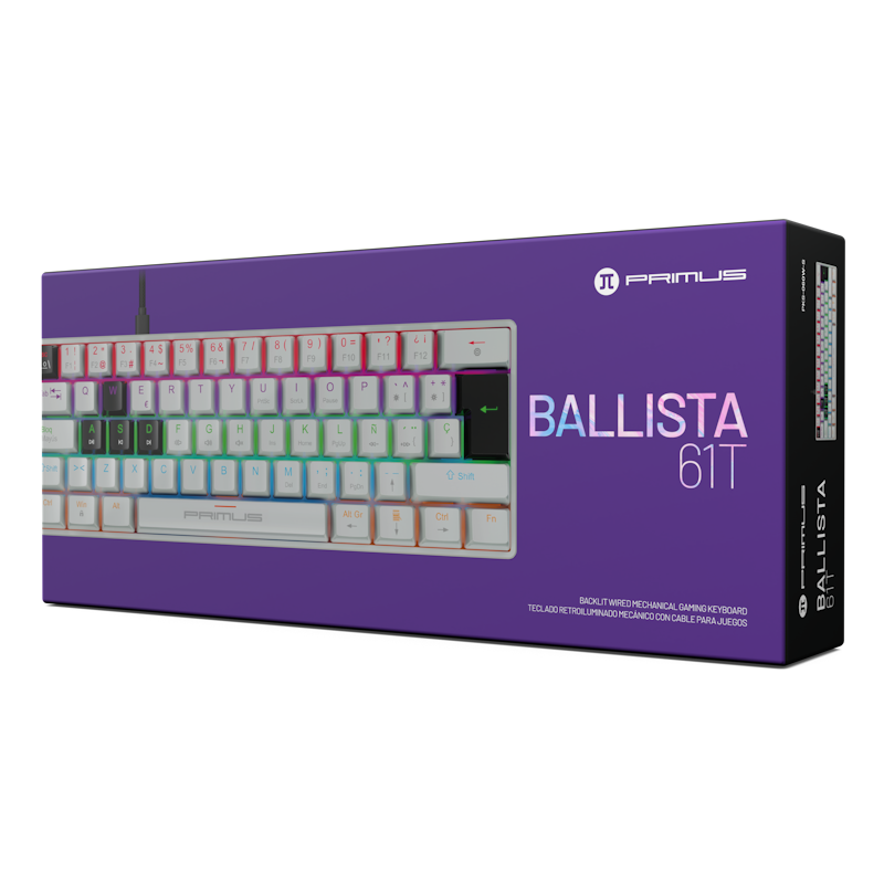 Teclado Mecanico Primus  Ballista61T, USB Español, Switch Red, Anti Ghosting, 20 efectos LUZ, 125Hz, Blanco/negro PKS-S060W-S 