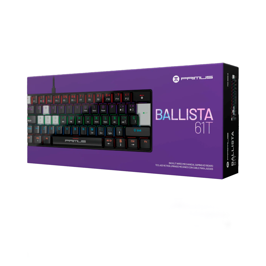 Teclado Mecanico Primus  Ballista61T, USB Español, Switch Red, Anti Ghosting, 20 efectos LUZ, 125Hz, Negro/B PKS-S060G