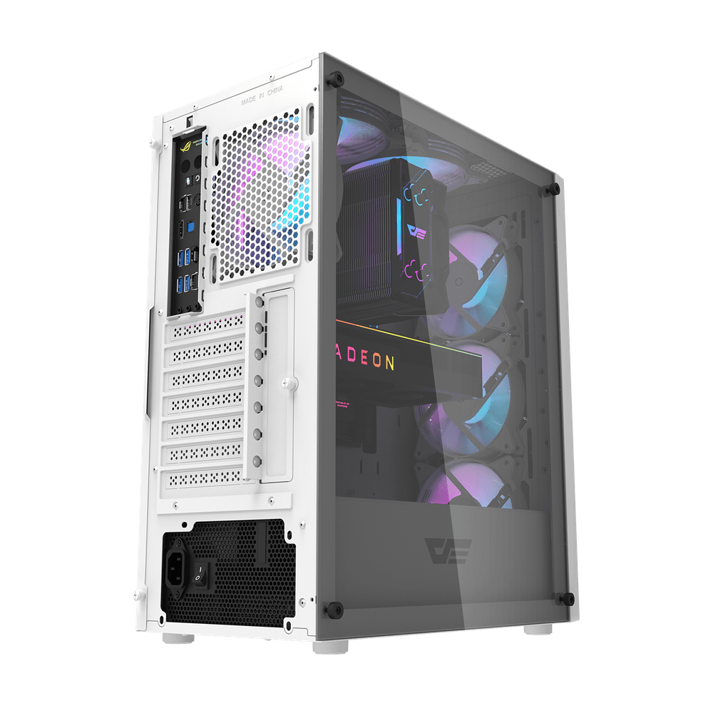 Case DarkFlash  DK352 - 4 x Fan ARGB - Blanco, Malla metalica, 