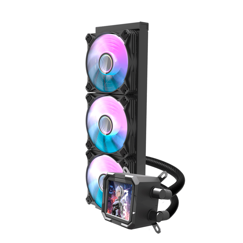 Enfriamiento Liquido Darkflash DV360S RGB NEGRO TDP 240 -  360mm,  320*320 resolution IPS LCD, Control via Software, 3-stage bomba de agua, Intel, AMD, compatible con: Aura, Mystic, Fusion, Polychrome