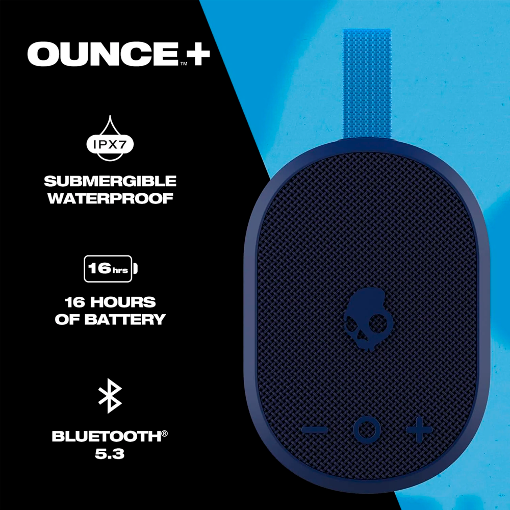 Bocinas Skullcandy OUNCE+ Azul Navy  Bluetooth 5.3, IPX7 Resistente al agua 16Hrs, USB-C- 2SKSK2010N0L2