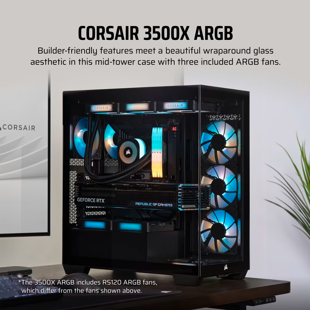 Case Corsair 3500 Series ARGB - Glass Panel - Negro - CC-9011278-WW