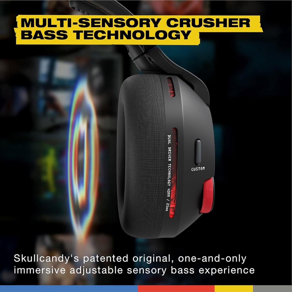 Headset Skullcandy, CRUSHER PLYR 720 MULTI-PLATFORM Black, THX, Audio Espacial, Bluetooth v5.3, + Aux de 3,5mm. PC+PStation + Software S6PCW-T963