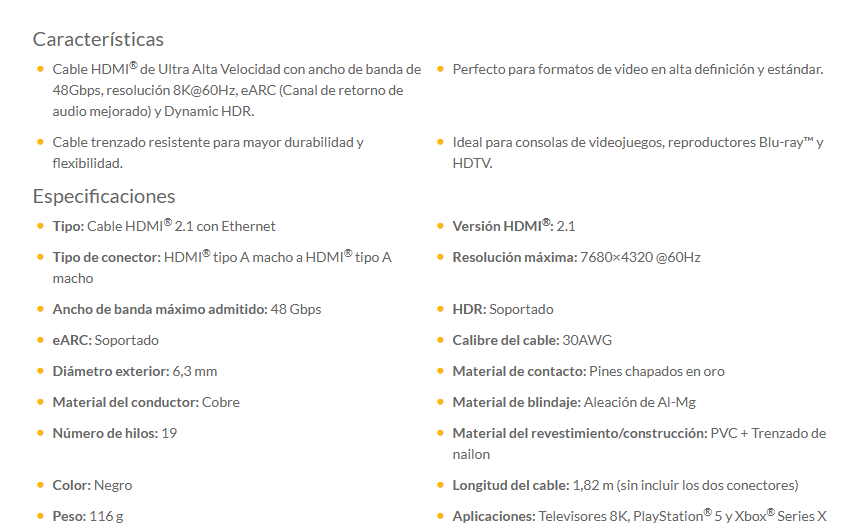 Cable Xtech HDMI 2.1 de ultra alta velocidad 8K macho a macho, XTC-637