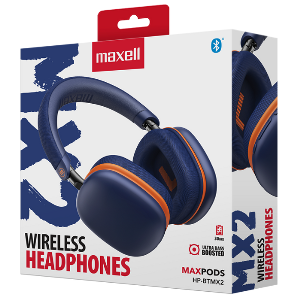Audifonos Maxell HP-BTMX2 MAXPODS Bluetooth + 3.5mm, Blanco / Azul, A015320