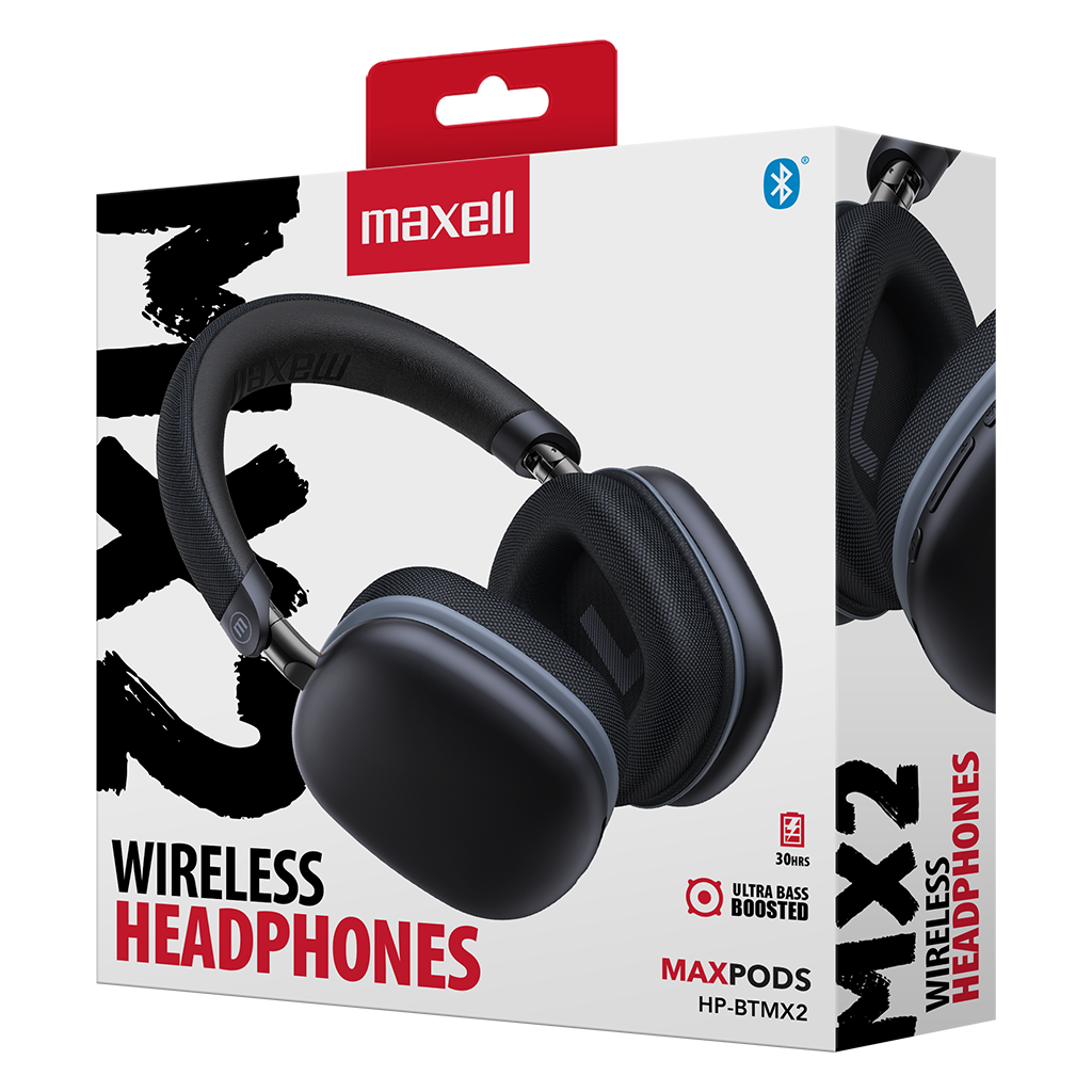 Audifonos Maxell HP-BTMX2 MAXPODS Bluetooth + 3.5mm, Negro-Gris