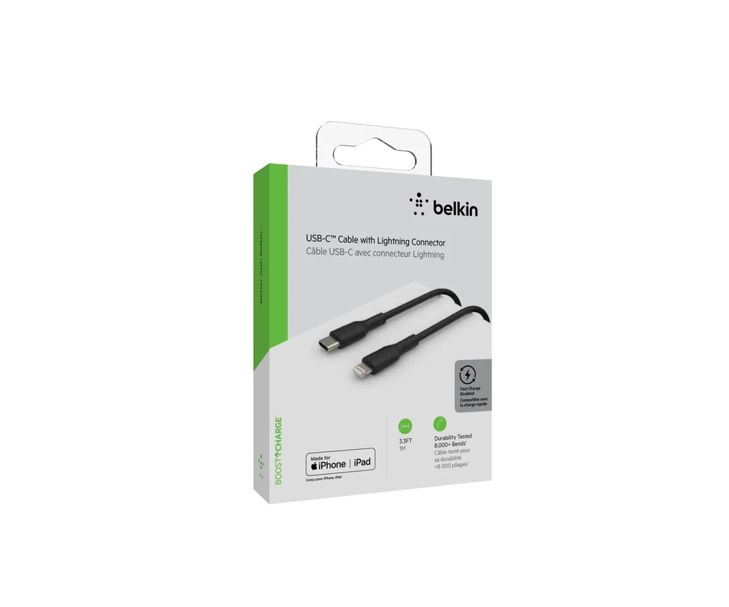 Cable Belkin BoostCharge USB-C a Lightning, 1mts. Black, CAA003bt1MBK