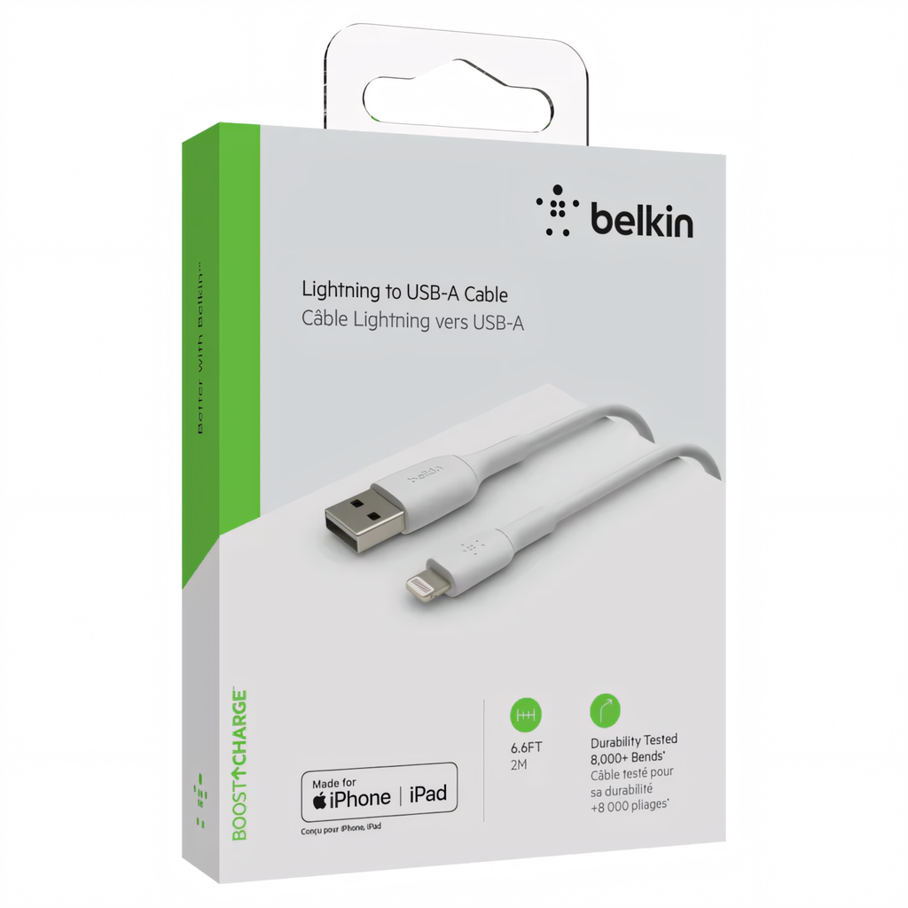 Cable Belkin Boost, iPhone/iPad Lightning a USB-A, 2 Metros, Certificación MFi, CAA001bt2MWH