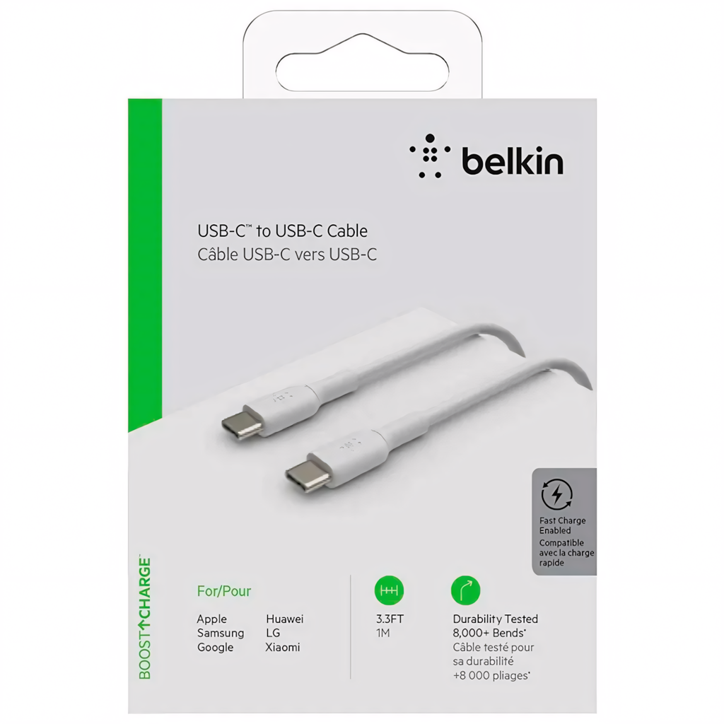 Cable Belkin BoostCharge USB-C to USB-C 1mts. White, CAB003bt1MWH