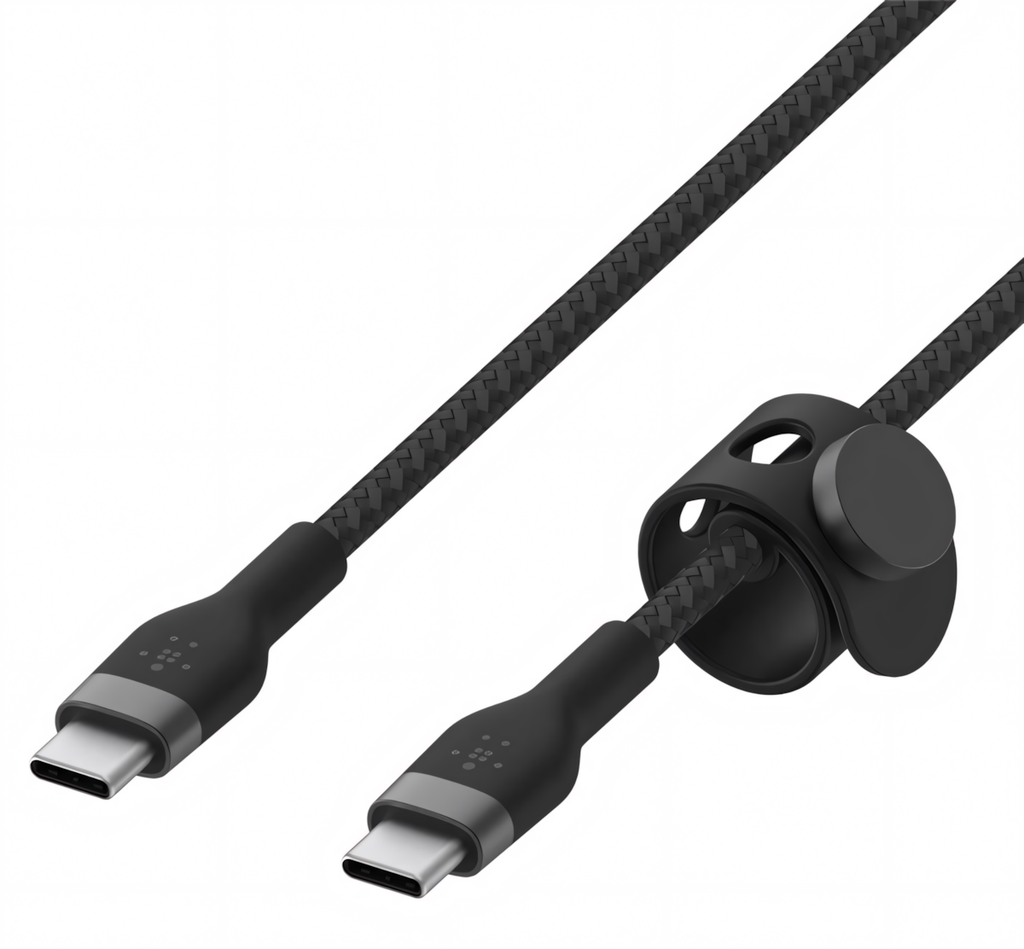 Cable Belkin, Pro Flex USB-C a USB-C, con correa, 2 Metros, Negro, CAB011bt2MBK