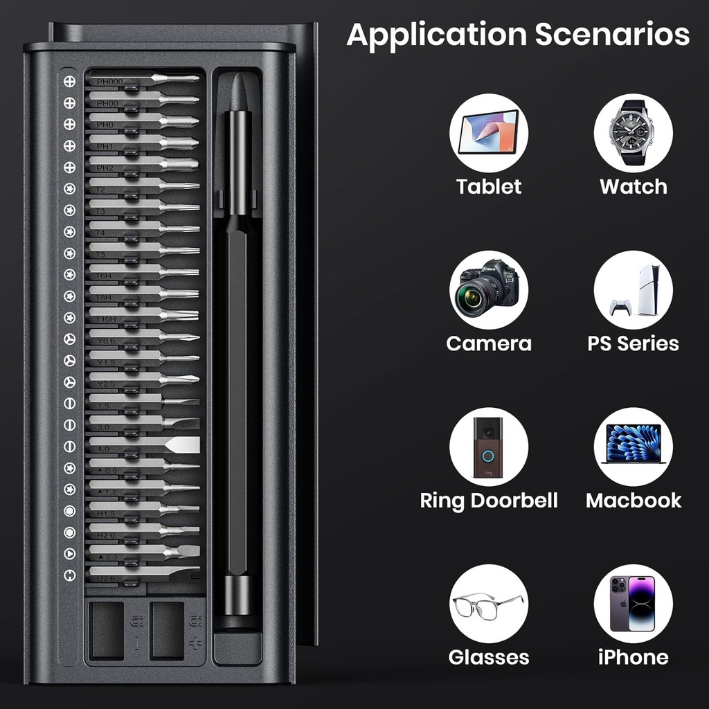 Herramientas Juego de desarmadores 38-in-1,Mini Magnetic Pads  para Macbook,Computadoras,Laptops,iPhone, PS4,PS5,Xbox, SWITCH