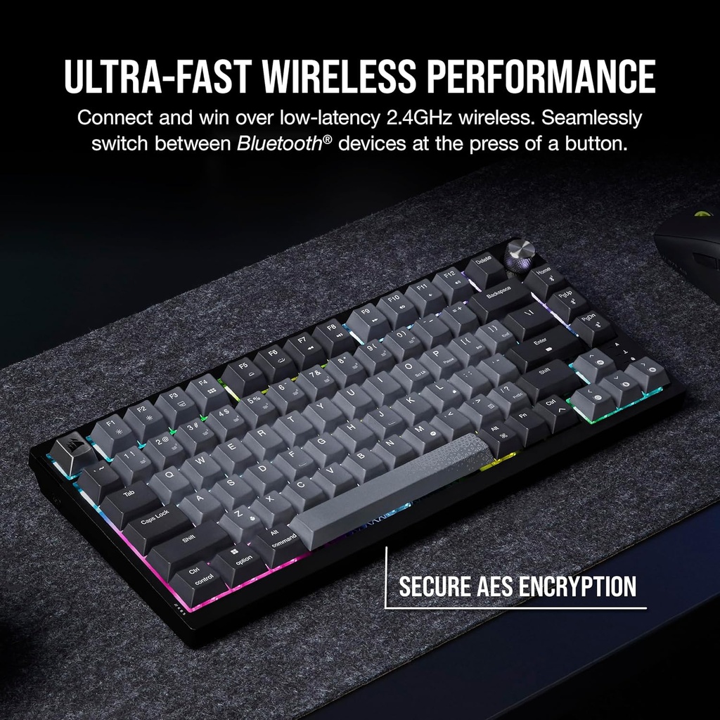 Teclado Corsair K65 Plus Wireless - Switch Red Smooth & Linear - 75% RGB, Interruptores lineales rojos MLX PC, MAC, PS5, PS4