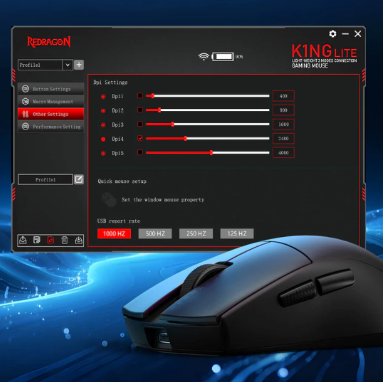 Mouse Redragon King Lite - 3 conecciones, Bluetooth + USB C + Dongle usb, Negro - M916-LIT-1K