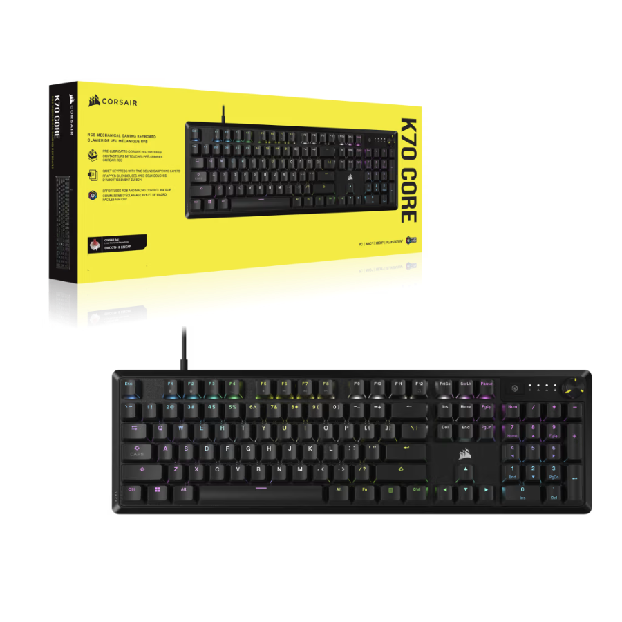 [19784]  Teclado Corsair K70 Core - Corsair MLX RED - Negro - Chapa de Aluminio, Xbox One, Xbox Series X|S, PlayStation 4,5CH-910971E-NA