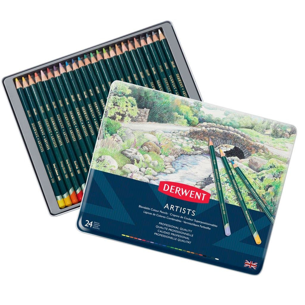 Caja Metal Lápices de Colores Derwent Artists base cera 24 unidades