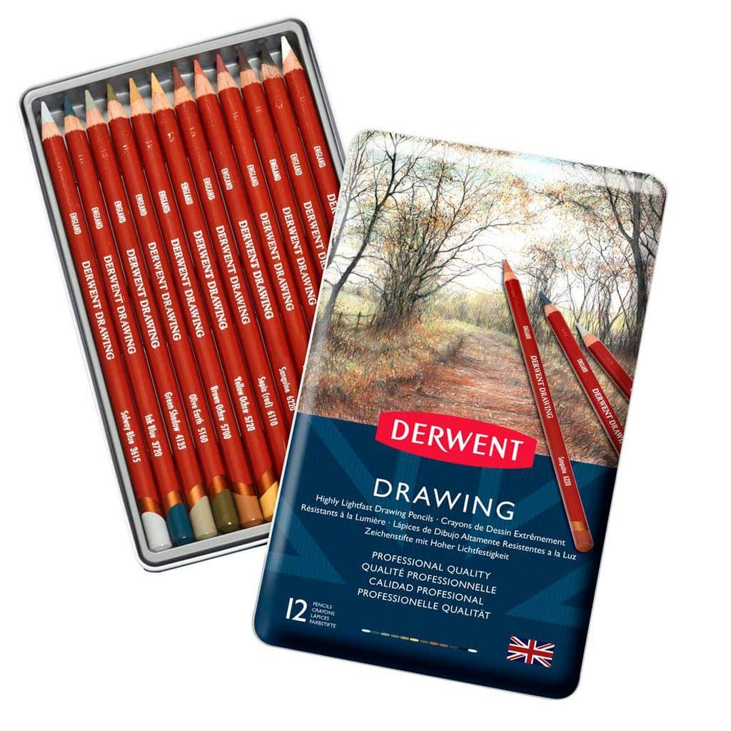 Caja Metal Lápices de Colores Derwent Drawing base cera 12 unidades       
