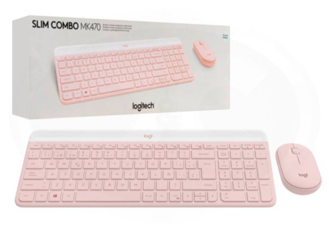 Combo Teclado Logitech Slim Wireless Keyboard and Mouse Español MK470 Rosa, 920-011312