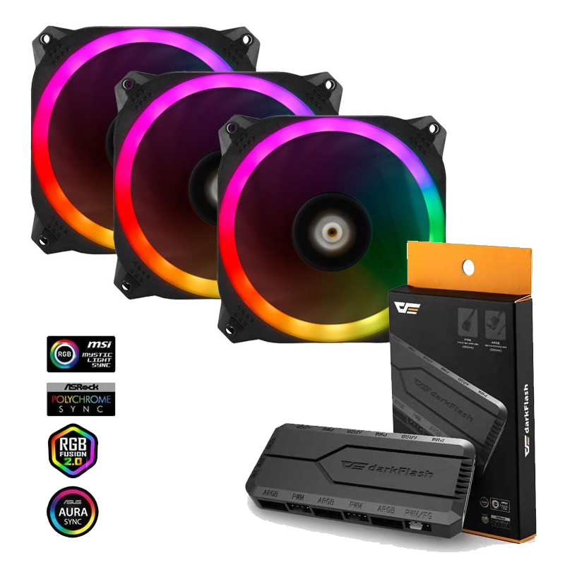 KIT 3 Ventiladores RGB Antec Prizm 120mm + Controlador RGB DarkFLash