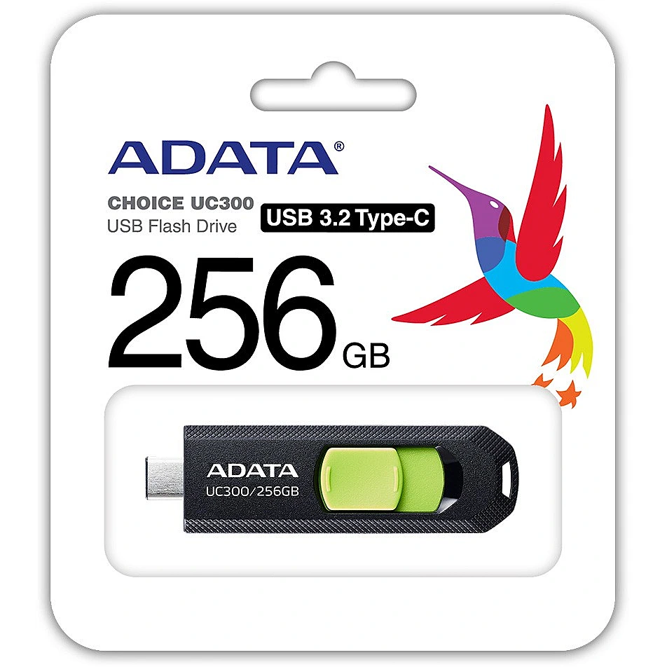 Memoria USB C ADATA 256GB USB3.2 Gen1 Type-C BLACK/GREEN ACHO-UC300-256G- RBK/GN