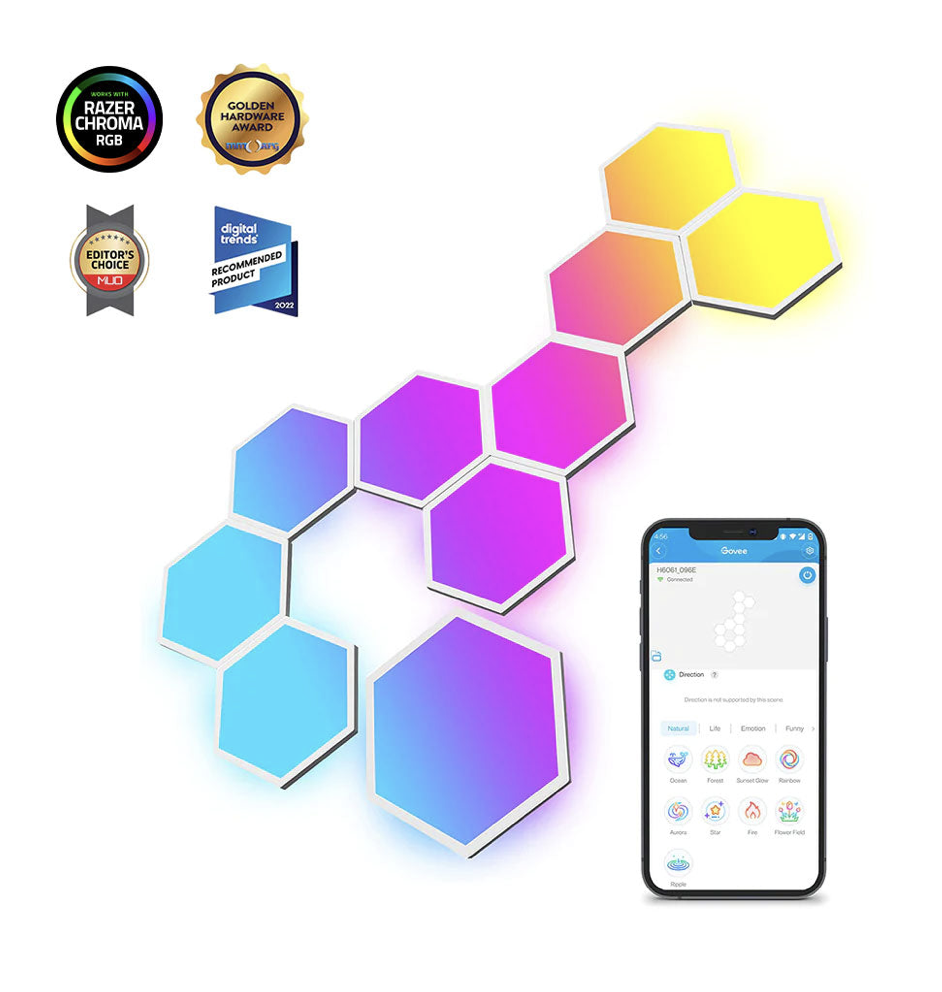 Panel de Luz Led RGBIC GOVEE GLIDE HEXA LIGHT 10 Piezas