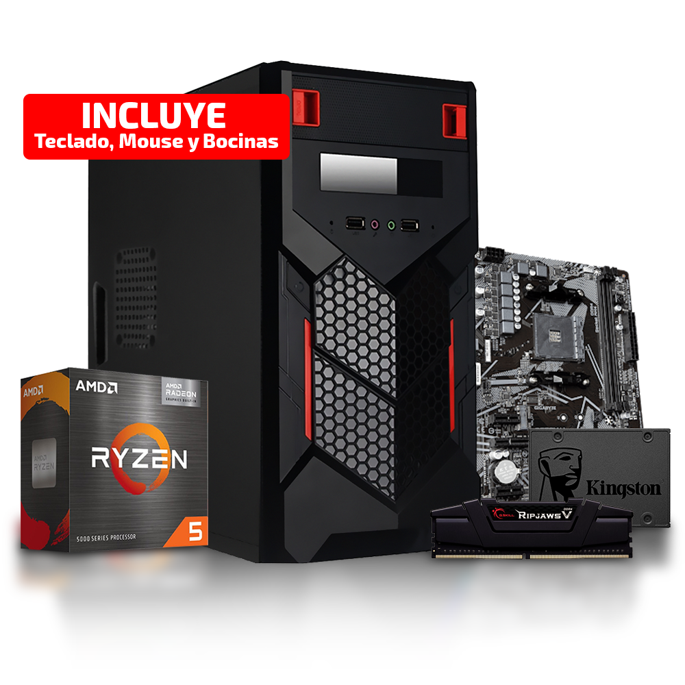 PC Basic 5600G, 16GB DDR4, SSD 240GB, Case + 500w, Teclado Mouse y Bocinas