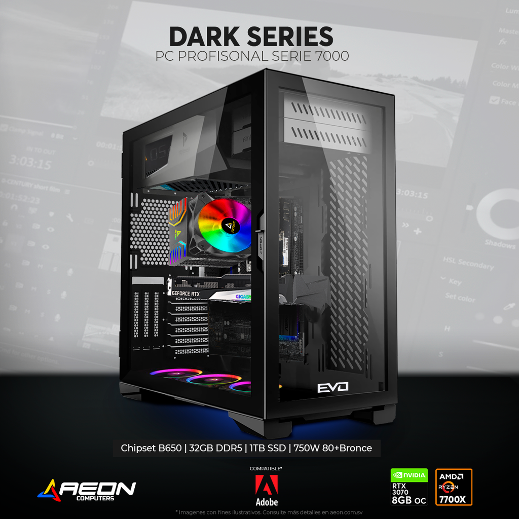 PC Dark Series Ryzen 7 7700x, RTX 3070 8GB OC, 32GB RAM, 1TB SSD