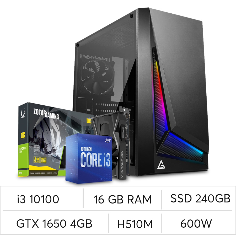 PC DP301 RGB, I3 10100, 16GB, GTX1650 4GB