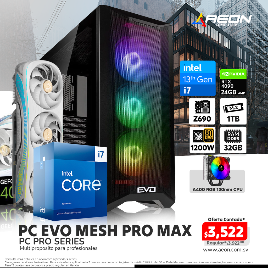 PC EVO MESH PRO MAX i7-13700F, RTX 4090 24GB, 1TB M.2, 32GB DDR5.