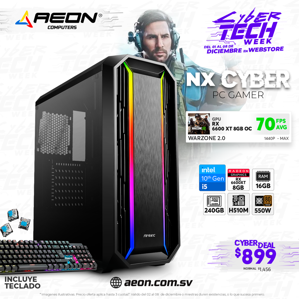 PC NX Cyber - i5 10th, RX6600 XT 8GB, 16GB DDR4, 240GB SSD