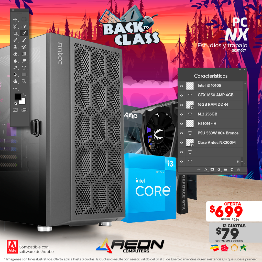 Pc NX i3 10105, GTX 1650 AMP, 256GB M.2, 16GB DDR4.