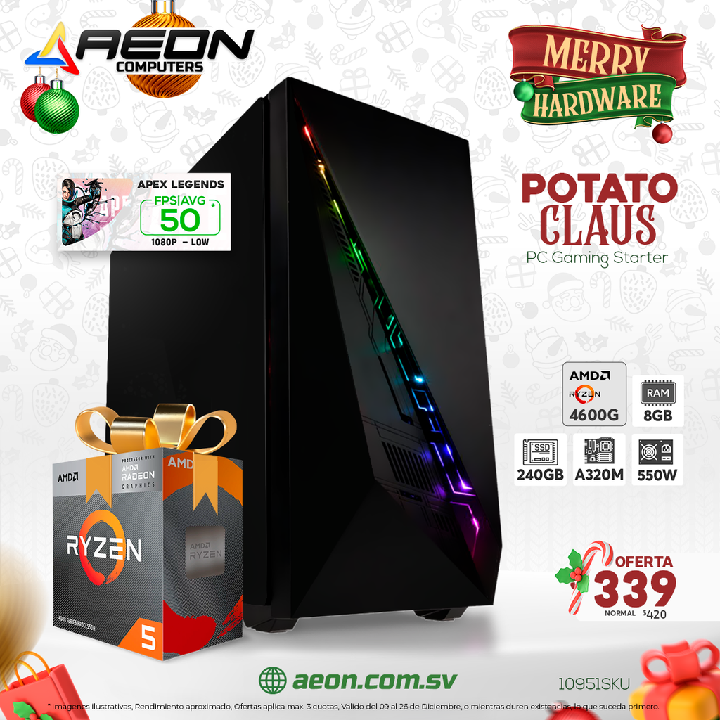 PC Potato Claus, Ryzen 5 4600G, 8GB DDR4, SSD 240GB