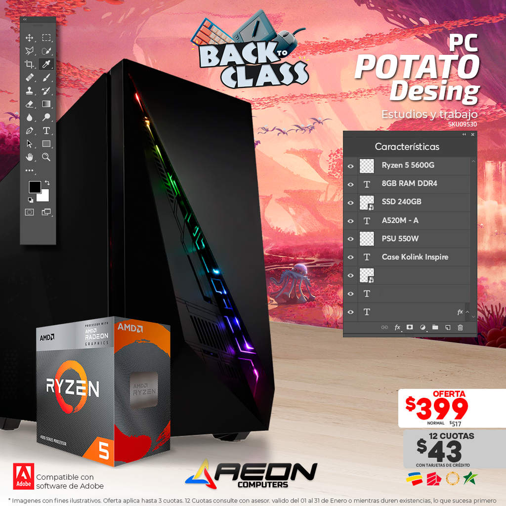 PC Potato Desing Ryzen 5 5600G, 8GB DDR4, 240GB SSD