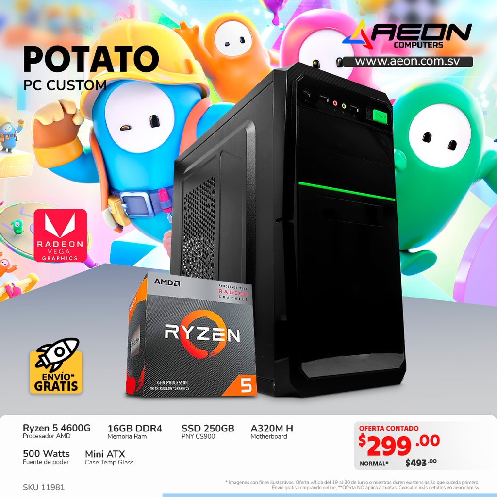 PC POTATO RYZEN 5 4600G, 250GB SSD, DDR4 16GB
