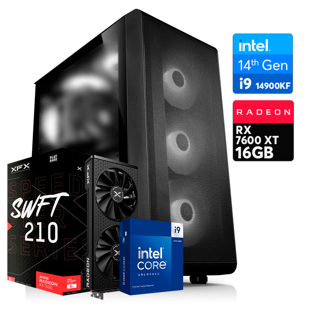 Pc PRO S200 TG intel i9 14900KF, RX 7600 XT 16GB, DDR4 64GB, M.2 1TB, AIO 240 MM, 750W 80+ Bronce