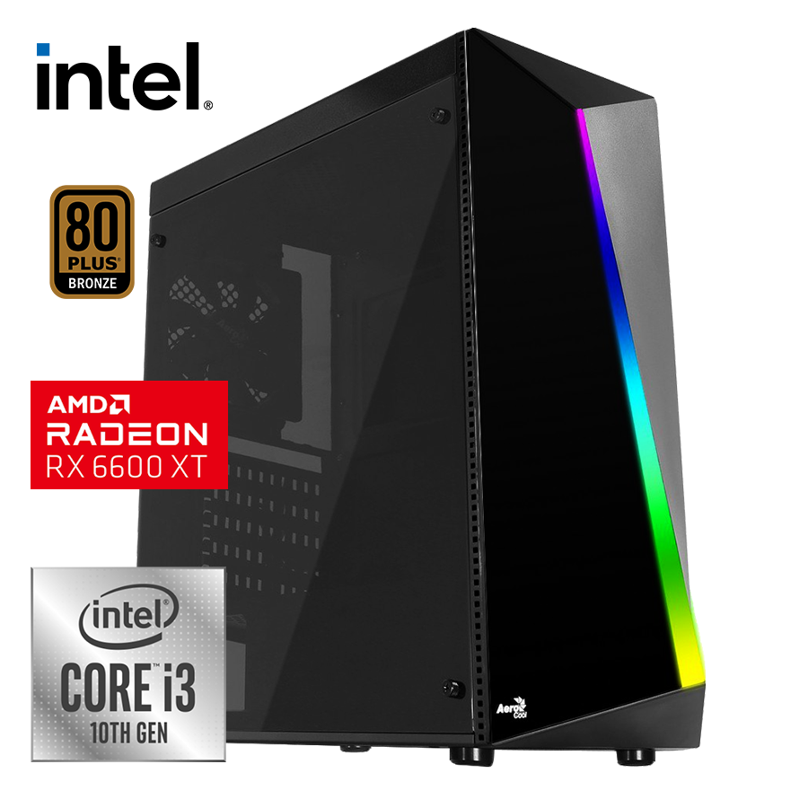 Pc Shard i3 10105, 8 GB DDR4, SSD 480, RX 6600 XT 8 GB OC, 600W 80+ Bronce