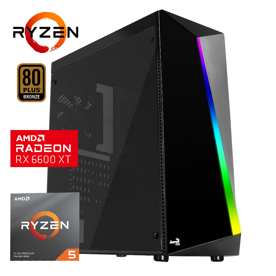 Pc Shard Ryzen 5, 16 GB DDR4, 480 GB SSD, RX 6600 XT, 600W 80+ Bronce