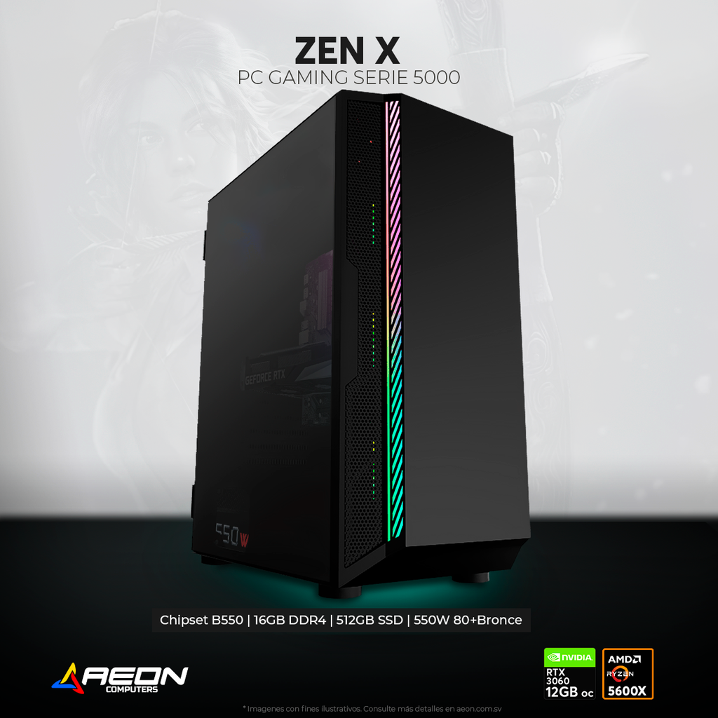 PC ZEN X RYZEN 5600X, RTX 3060 12GB, 16GB DDR4, SSD 512GB.
