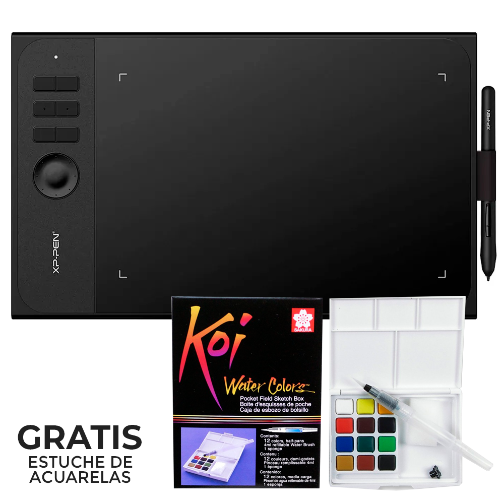 Tableta de dibujo  XP PEN Star 06 Wireless / USB 25.4x15.2cm (10x6") + GRATIS Acuarelas Portatil con 12 colores pastel + Pincel Koi - KT